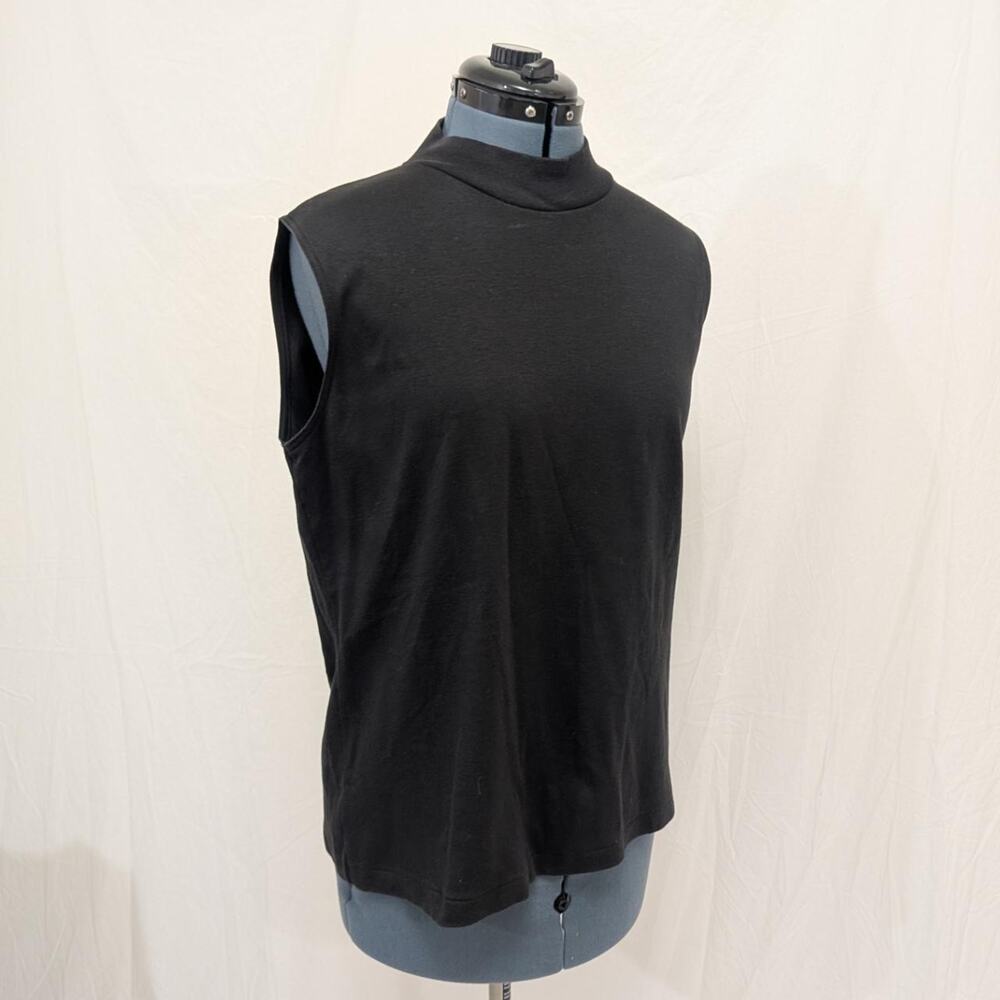 Black 100% cotton sleeveless mock‑neck top by Lands’ End, size L (14–16)